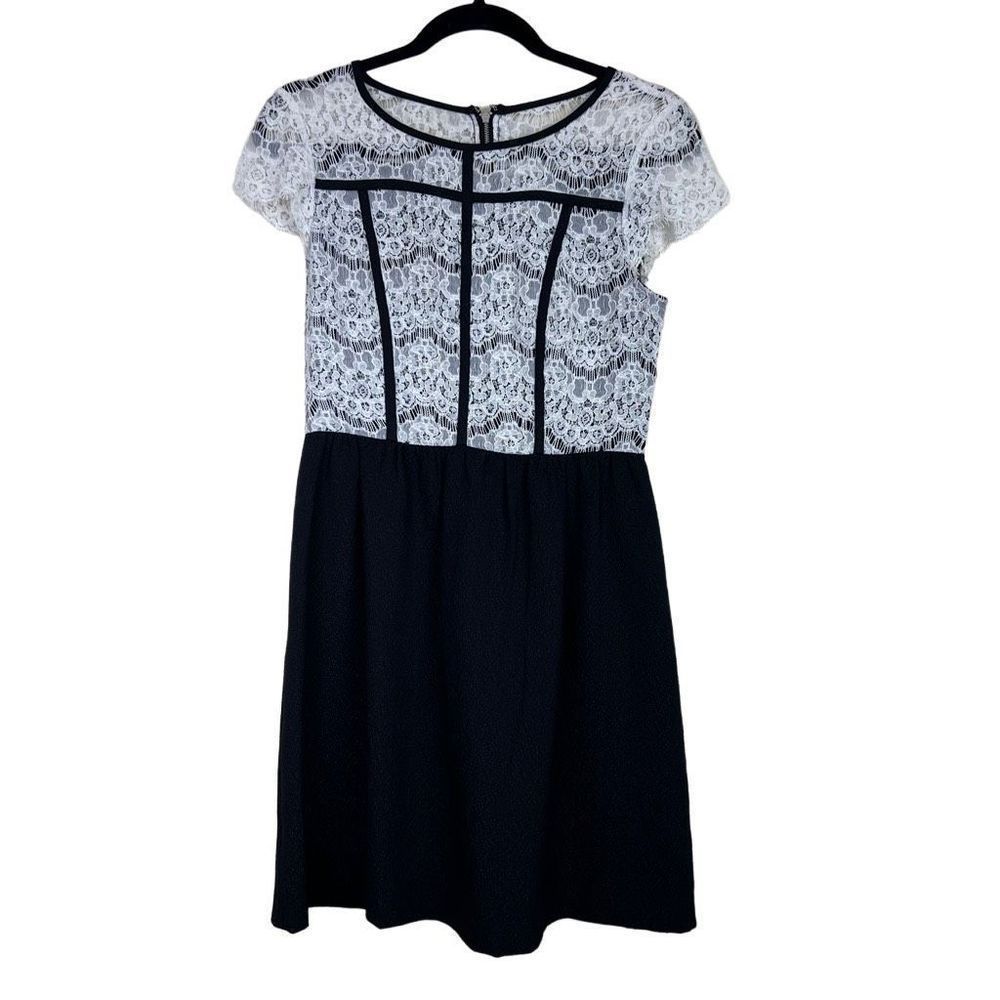 Kensie Size Small Mini Dress Black & White Lace Cap Sleeve A-Line Short